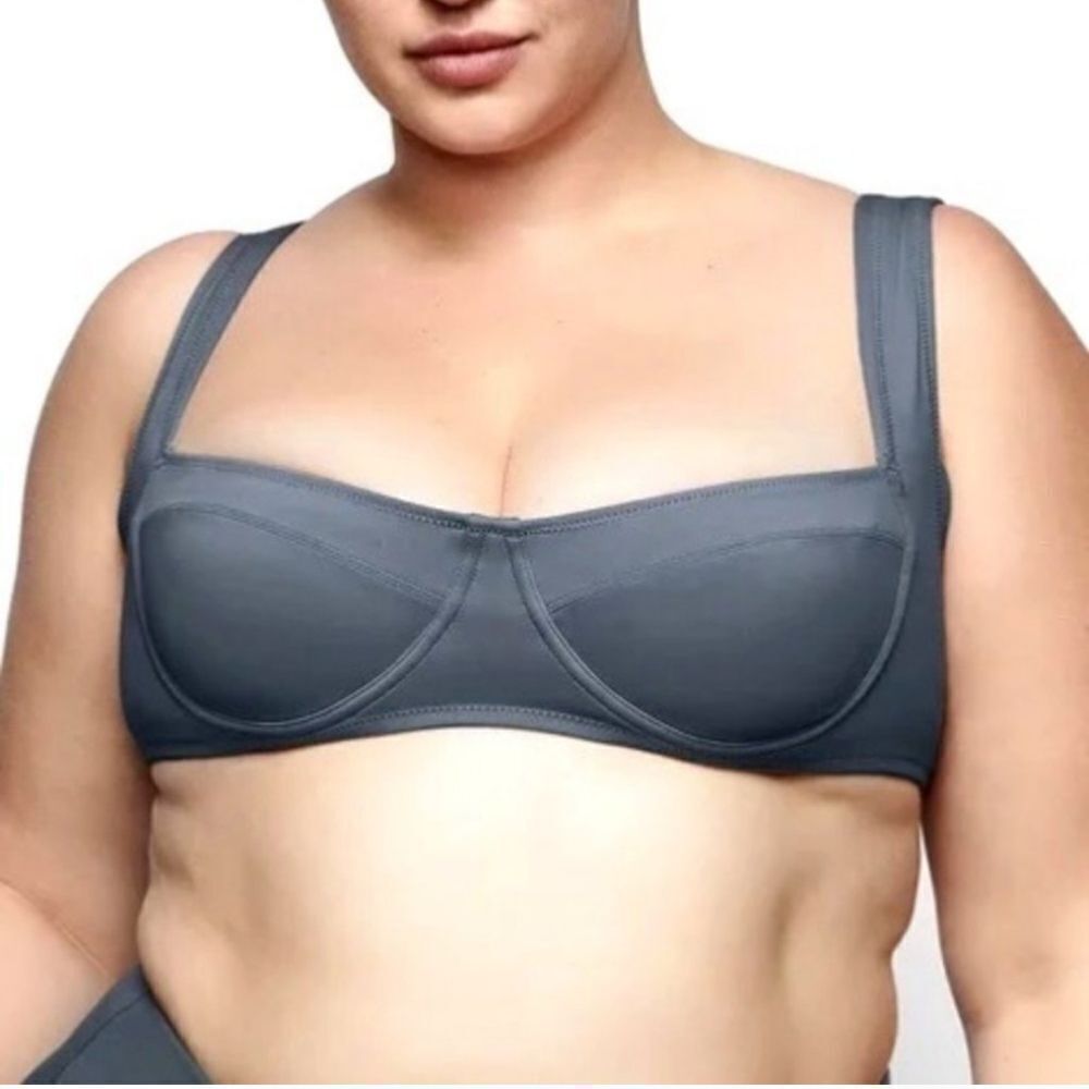 SKIMS Shaping Swim Unlined Underwire Bikini Top Gunmetal Sz XL